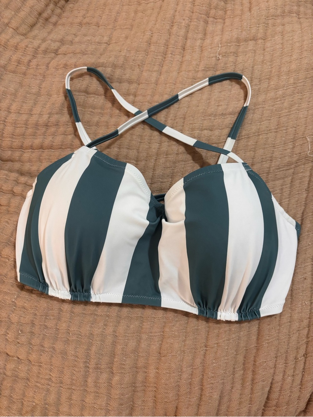 Shade & Shore Green and White Striped Bikini Top